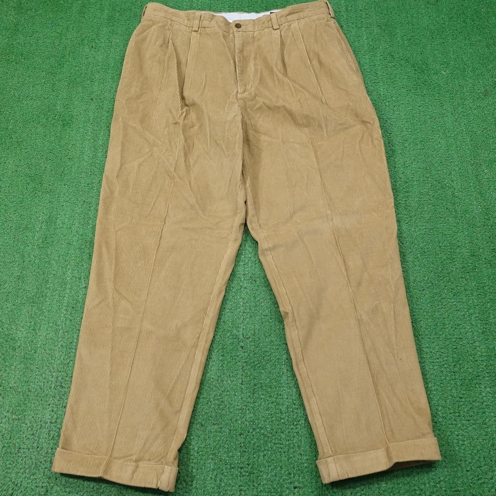 Daniel Cremieux‎ Pants Mens 40x32 Beige Corduroy Classics Pleated Cuffed